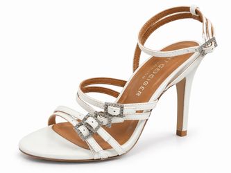 NEW Kurt Geiger London Pierra Bone Leather Heels US 8 Rhinestone Buckle Sandals NIB
