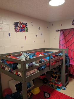 Gray Wood Kids Loft Bed Frame