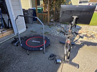 Peleton Bike With Peleton Mat, Trampoline, Stepper,