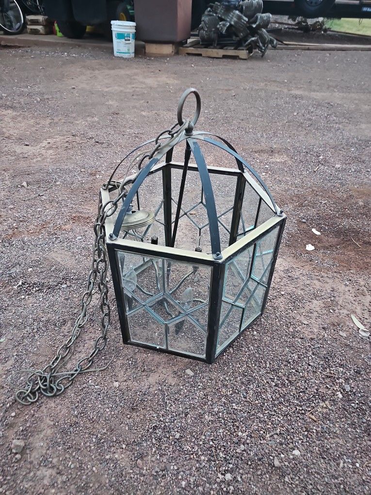 2 Vtg Mid Century Modern Glass Brass Pendant Light