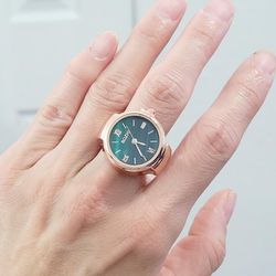 Rose Gold Green Face Ring Watch Women's Watch Gift