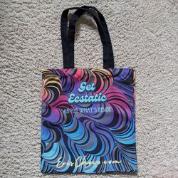 NEW 14" x 12" medium size durable reusable canvas tote colorful neon psychedelic swirl shoulder bag