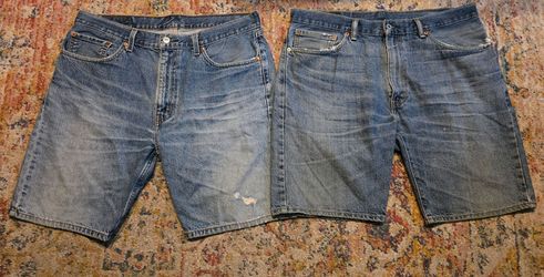 Levi Men's Denim Shorts Sz W36TM Blue Lot Of Two Distressed Pre-Owned Condition