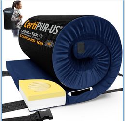 CYMULA Memory Foam Camping Mattress Pad, CertiPUR-US Sleeping Mat, Portable Roll Up Mattress for Adults, Camping Bed Pads for Sleepover, Car Bed with 