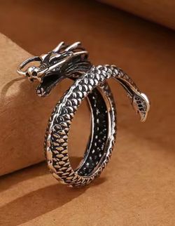 Vintage Adjustable Slender Stainless Steel Dragon Horn Ring