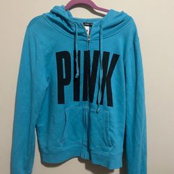 PINK by Victoria’s Secret Blue Full-Zip Hoodie Sweatshirt – Size L (Large / G)