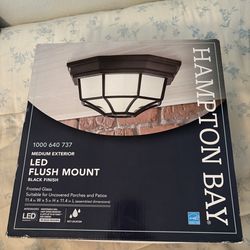 10.5 in. 1 Light Black Weather Resistant Integrated LED Outdoor Ceiling Light Flush Mount with Frosted Glass Shade