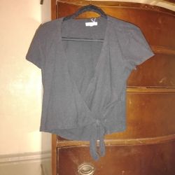 Madewell Cropped Black Wrap Top Size Small