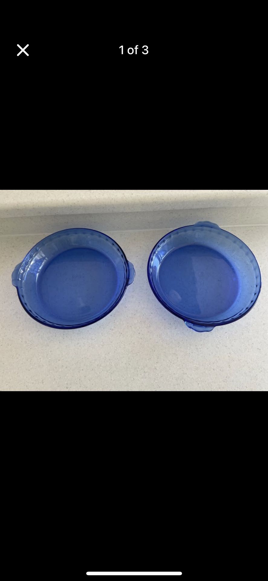 Pyrex Pie Plates Set 2 Cobalt Blue Glass 9.5" Dish Handles Vintage