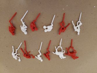 Vintage LOT OF 12 SPORT THEMED Hard Plastic Cupcake Toppers red and white