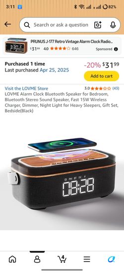 OVME Alarm Clock Bluetooth Speaker for Bedroom, Bluetooth Stereo Sound Speaker, Fast 15W Wireless Charger, Dimmer, Night Light for Heavy Sleepers, Gif