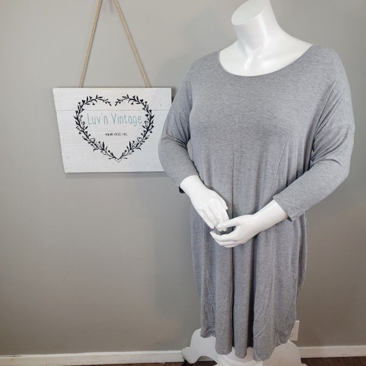 Liz Lange Maternity Gray T-Shirt Dress Casual 3/4 Sleeve Tunic Dress Size L