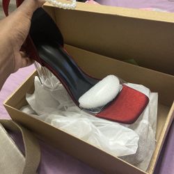 Burgundy Heels With Pearl Accents 