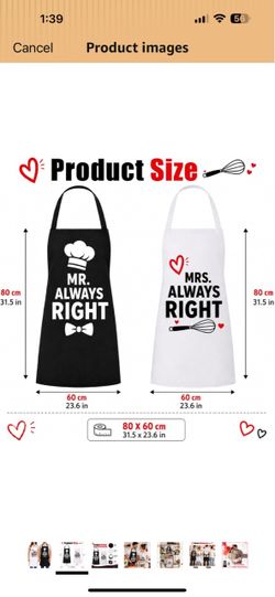His And Hers Aprons, his and hers gifts Matching Cooking Set for Couples His And Hers Aprons Couples,Adjustable Matching Aprons For Cooking and Bbq, S