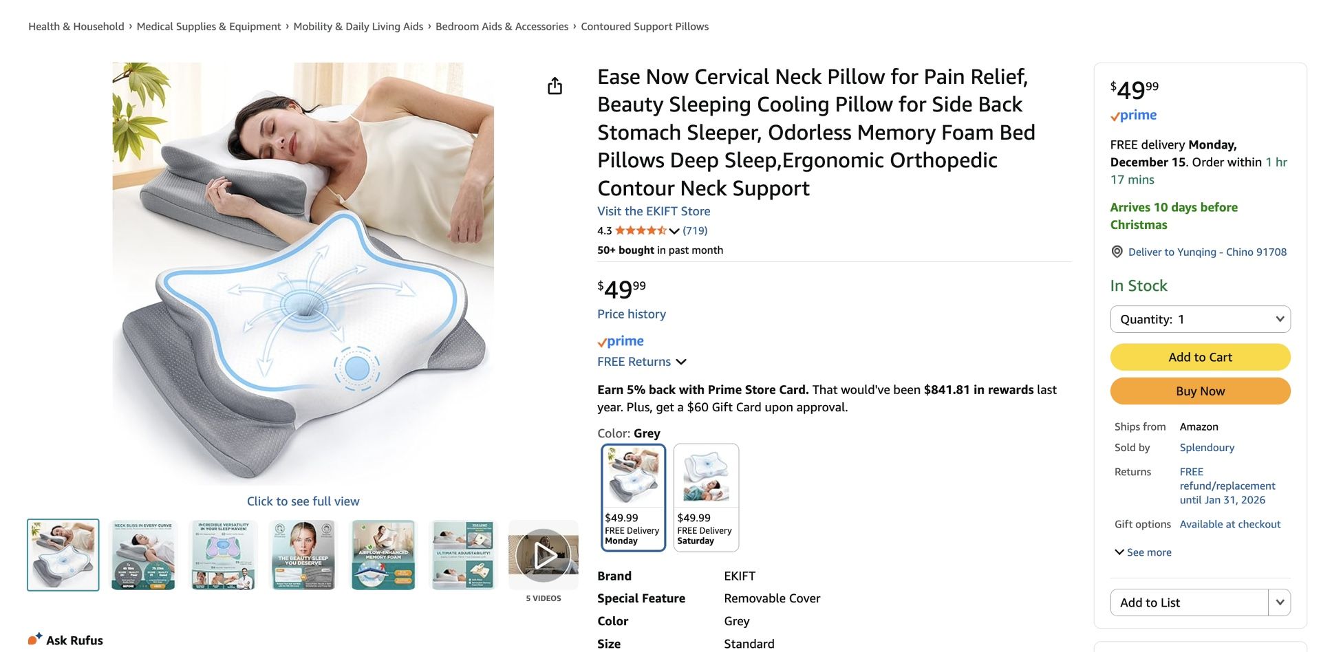 Ease Now Cervical Neck Pillow for Pain Relief