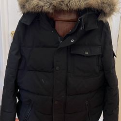 Nautica Men’s SMALL Black  Hooded Puffer Coat Excellent Condition 