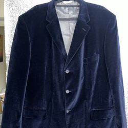 Linea Uomo Tux Dinner Jacket Blazer Size 54 LONG Blue Velvet Satin Mens