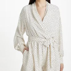 Polka Dot Shawl Collar Surplice Tie Waits Romper Size Large 