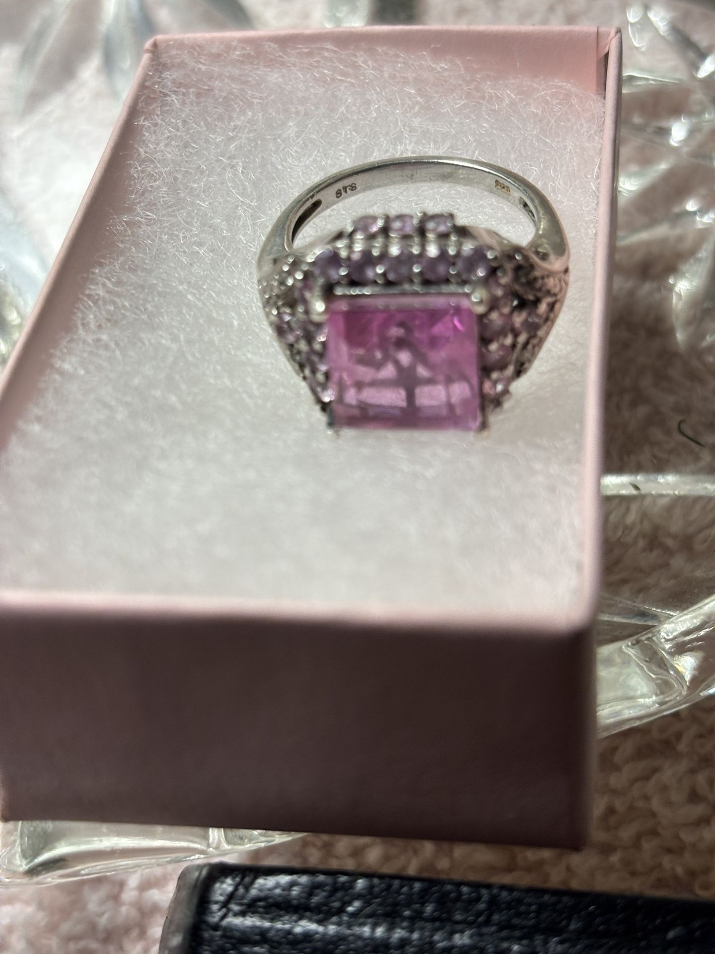 Pink CZ Ring With Sapphires, Pink Size 8