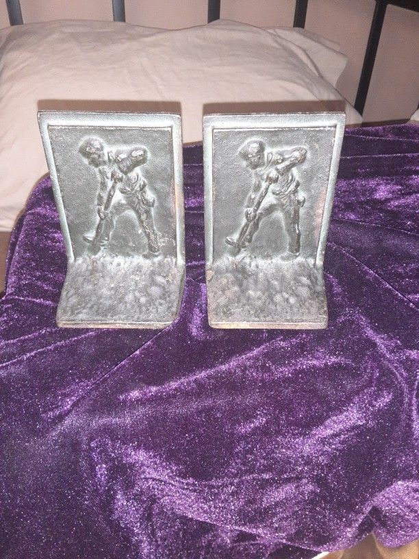 Vintage Steel Small Bookends Man Digging