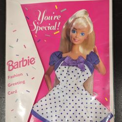 Barbie Fashion Greeting Card -You're Special! White With Purple Polka Dot Dress 1994 New Vintage Mattel