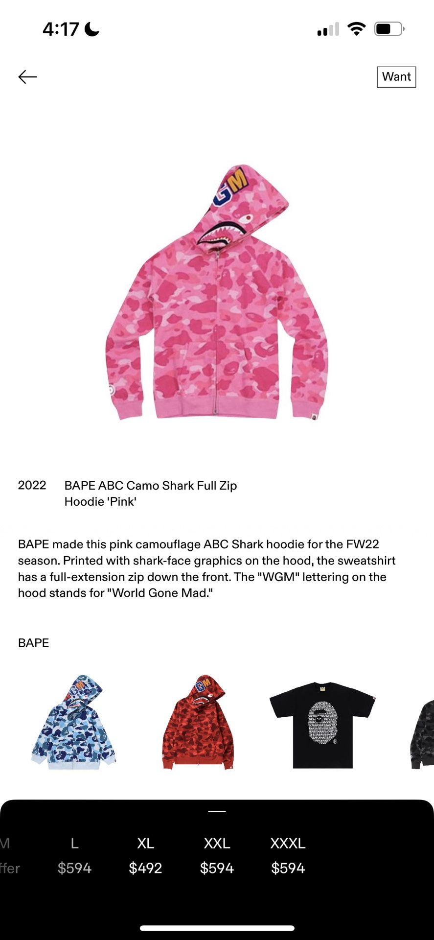 BAPE ABC Camo Shark Full Zip Hoodie 'Pink'