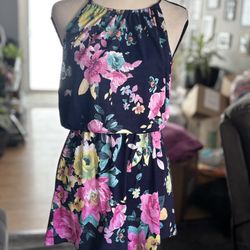 Pink Lily Floral Halter Romper 