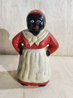 Vintage Black Americana Figural Cast Iron Mammy Coin Bank Aunty Folk Art