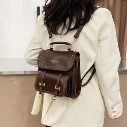 Vintage small leather backpack for women