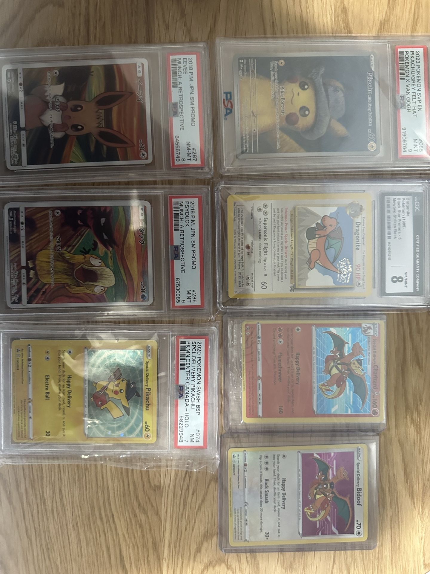 Eevee Munch Psa 8, Psyduck Munch Psa 9, Van Gogh Pikachu Psa 9, Special Delivery