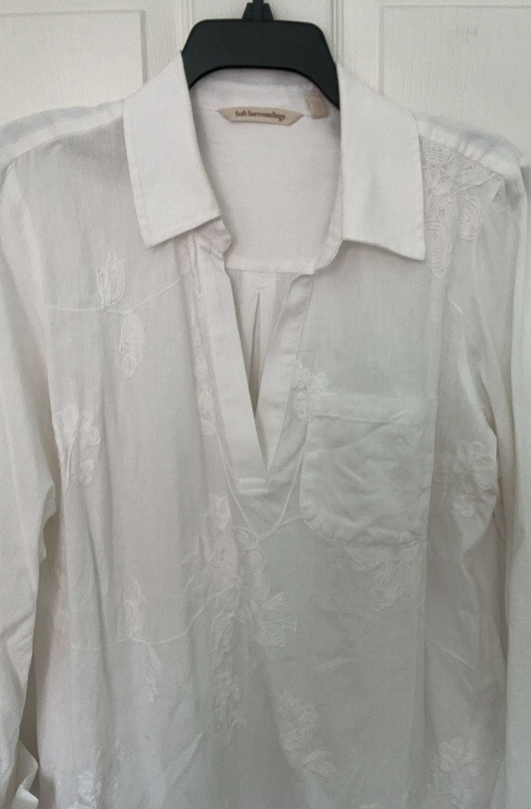 Embroidered White Top Tunic Cotton Large Long Sleeves