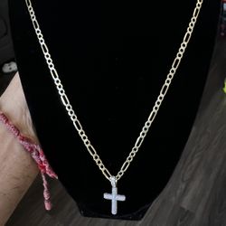 14k Figaro Chain With Cross Pendant 