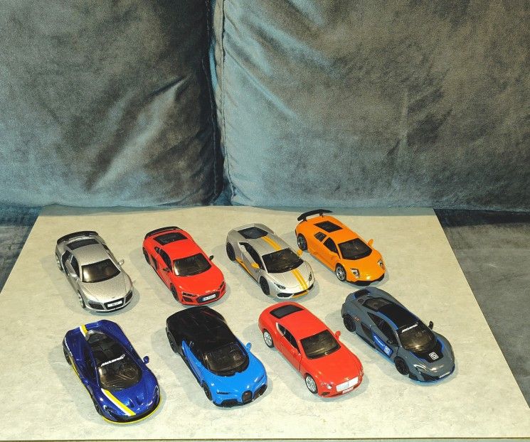 NEW KINSMART BUNDLE OF SUPER CARS & HYPER CARS DIE CAST 1:36 & 1:38 SCALE MODEL CARS BUGATTI, MCLAREN, LAMBORGHINI , BENTLEY, AUDI