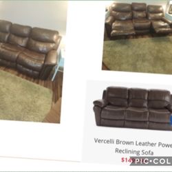 Brown Leather Electric Reclining Sofa