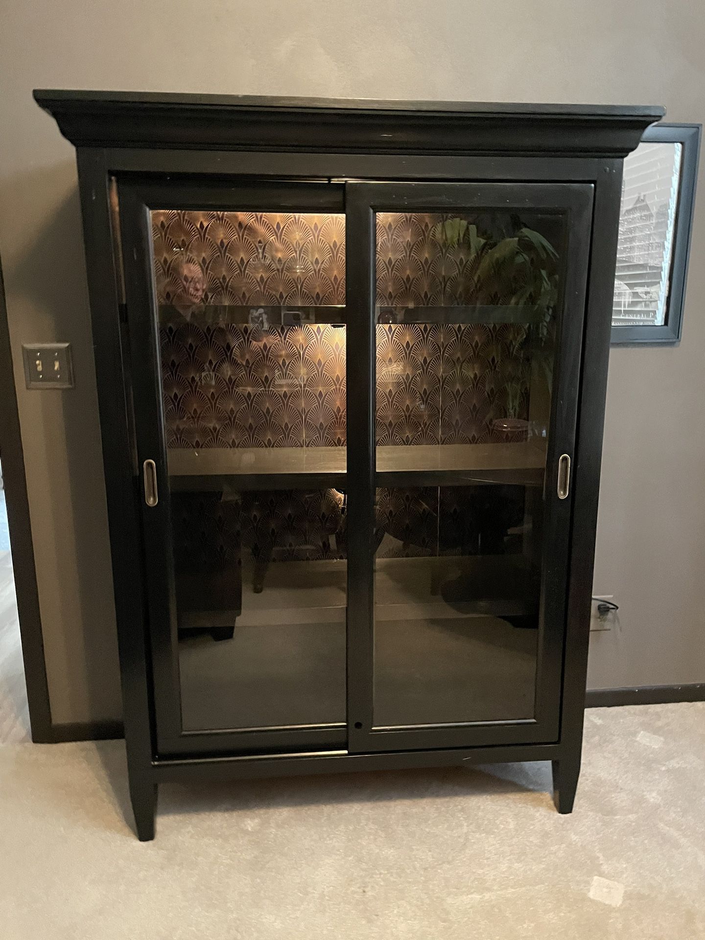 Cabinet  with adjustable shelves glass doors wood with black Art Deco OBO 