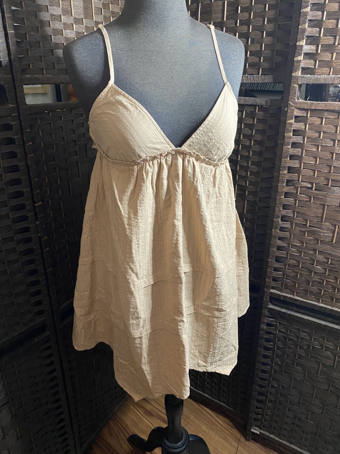 Wild Fable Beige Smocked Spaghetti Strap Dress