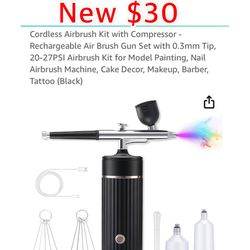 New Cordless Airbrush Kit with Compressor - Rechargeable Mini Air Brush Gun Set with 0.3mm Tip, 20-27PSI Airbrush Kit for Model Painting, 