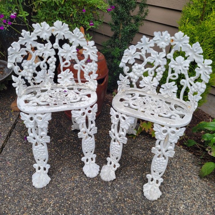 Set Of 2 Vintage English Garden Chairs With Grape Leaf Design