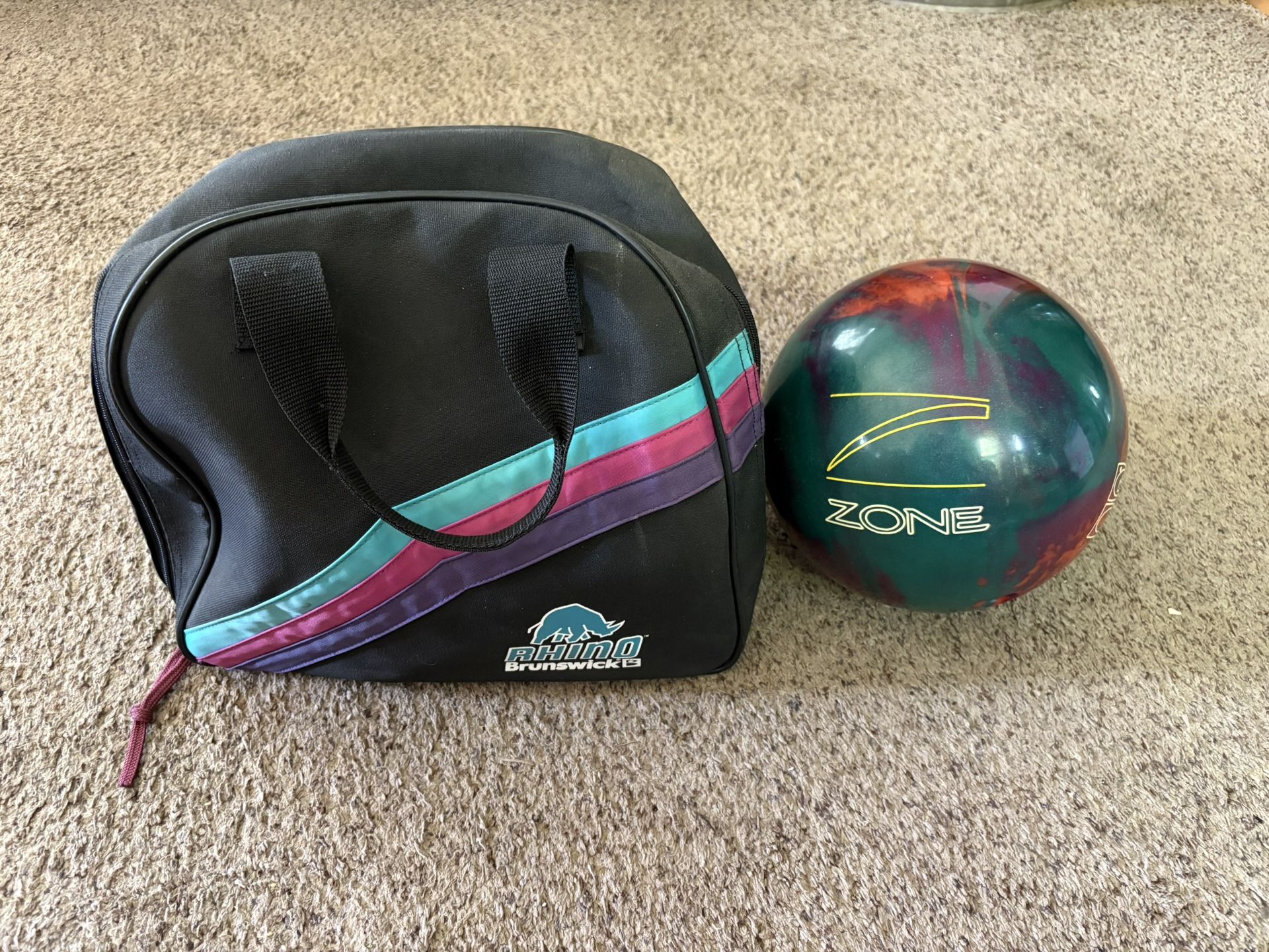 16lbs. Brunswick ZONE Bowling ball w/ Rhino bag