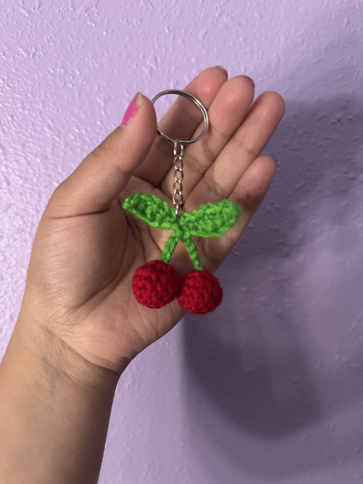 Handmade Crochet Cherry Keychain