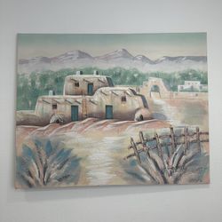 Large Pueblo Painting Canvas Southwest Pueblo