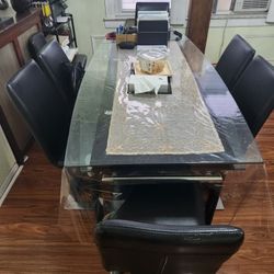 Glass And Metal Dinning Room Set With 6 Chairs