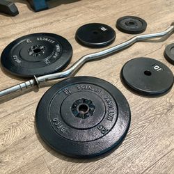 Standard Curl Bar With Pairs Of 25s, 10s And 5s. (Total: 94 lbs)