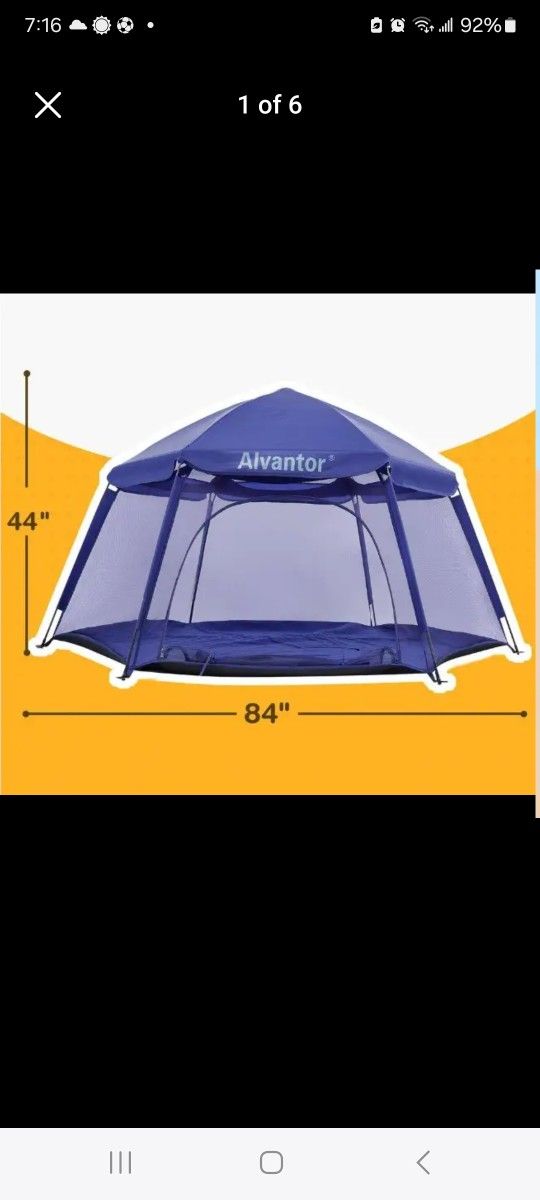 NEW 84 in. x 84 in. x 44 in. Navy Instant Pop Up Portable Play Yard Canopy Tent, Kids Playpen,-