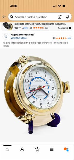 Nagina International 9" Solid Brass Porthole Time & Tide Wall Clock – Maritime Decor