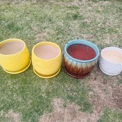Colorful Ceramic Planters Set with Saucers