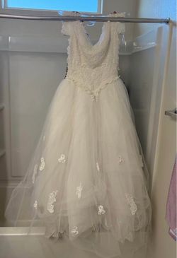 Off-the-Shoulder Lace and Tulle Wedding Dress