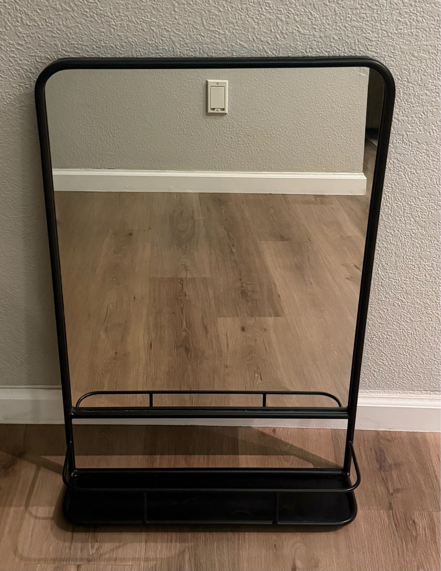 20 x 30” Pharmacy Wall Hanging Mirror with Metal Shelf, Black