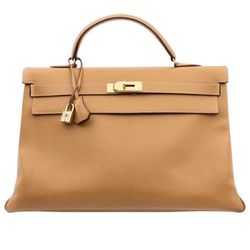 Hermès 40cm Natural Ardennes Leather Kelly Bag with Gold Hardware, X Square
