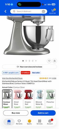 KitchenAid Deluxe Series 4.5 Quart Tilt-Head Stand Mixer with Stainless Bowl, Contour Silver, KSM97CU
